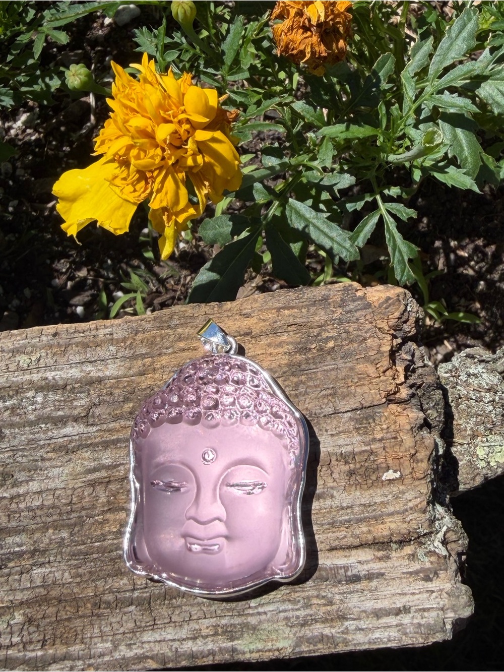 Rose Quartz Buddha Face Pendant Necklace